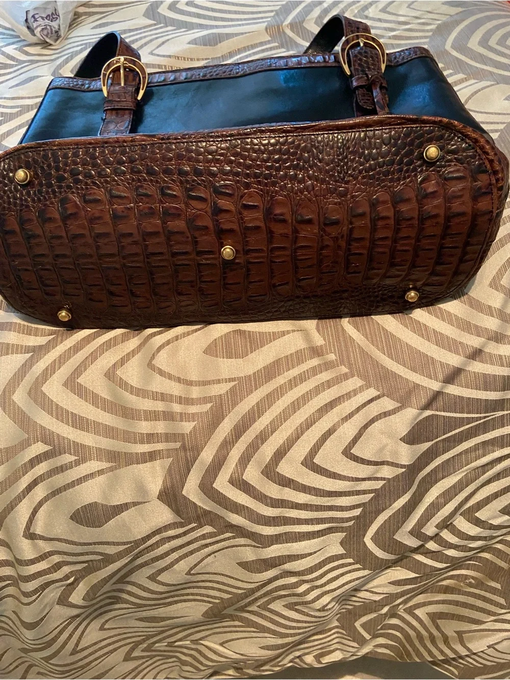 Brahmin Tuscan Collection Black & Brown Croc Embossed Leather Satchel Tote Bag